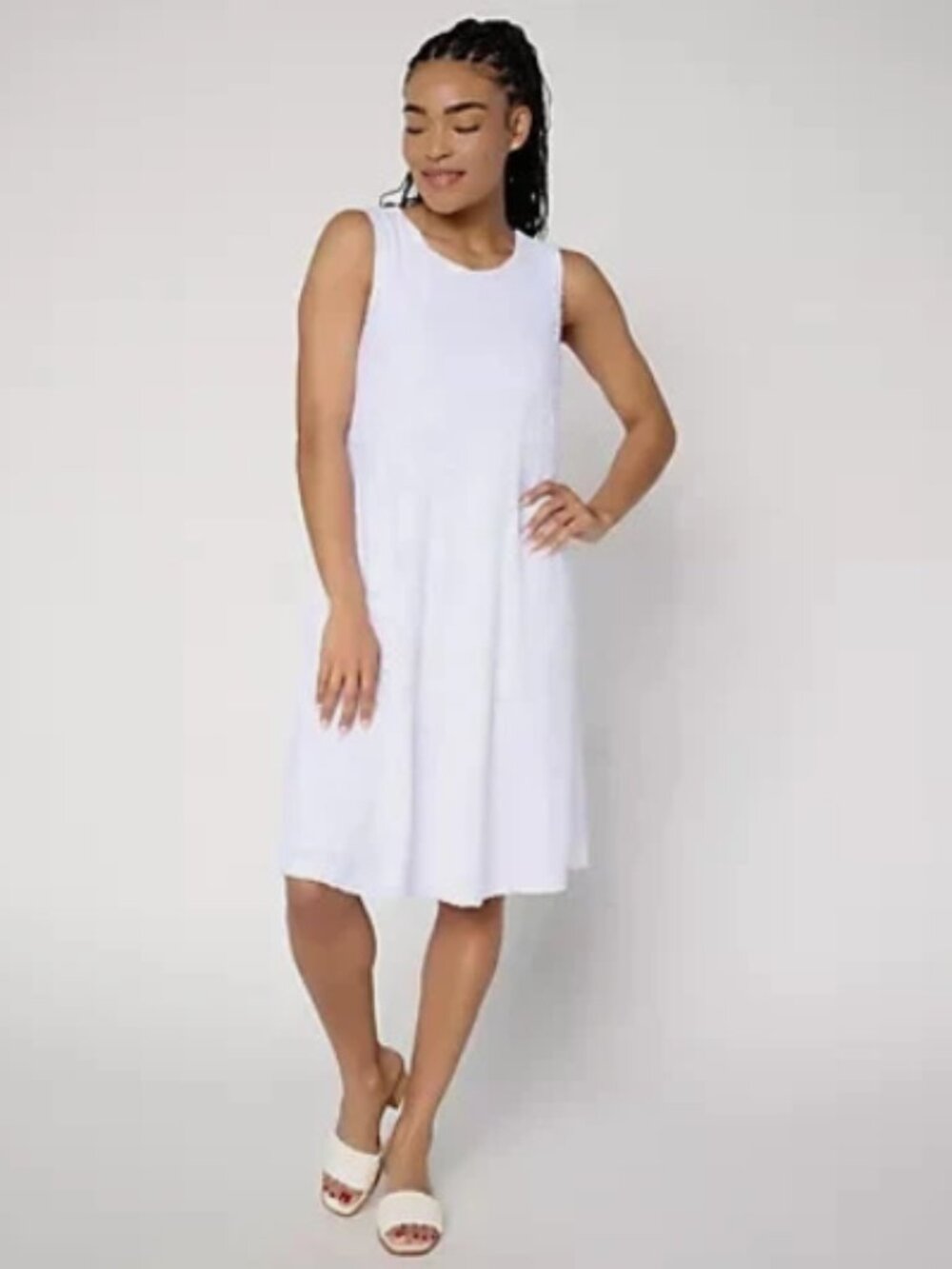 Susan Graver Burnout Knit Sleeveless A-Line Dress-White-Petite Large-NEW-A722256